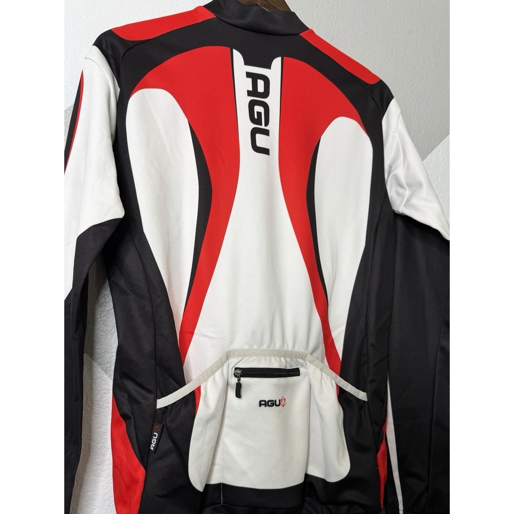 AGU Men Red Black White Cycling Jersey Long Sleeve Full Zip Osero Size S - Picture 8 of 11